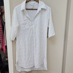 White Textured Swim Cover-Up